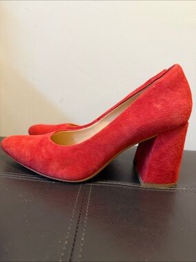 Clarks Red Suede Block Heel Pumps